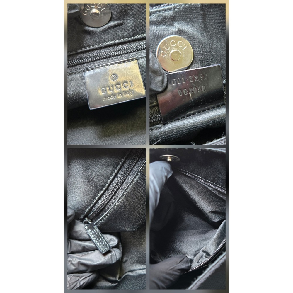 Gucci Black Canvas Hobo Bag Metal Handle Patent Leather Trim - Picture 7 of 11